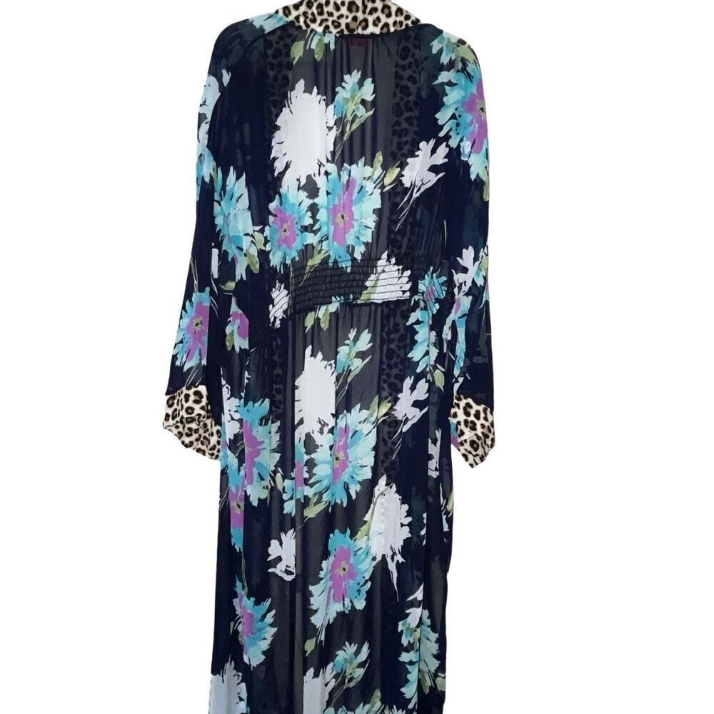 Hailey &‎ Co Women’s Medium Open Front Sheer Duster Cover Up Navy Floral Print